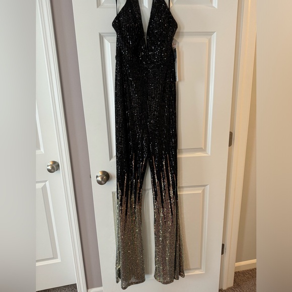 Alyce Paris Black and Gold Sequin Jumpsuit - Picture 4 of 9